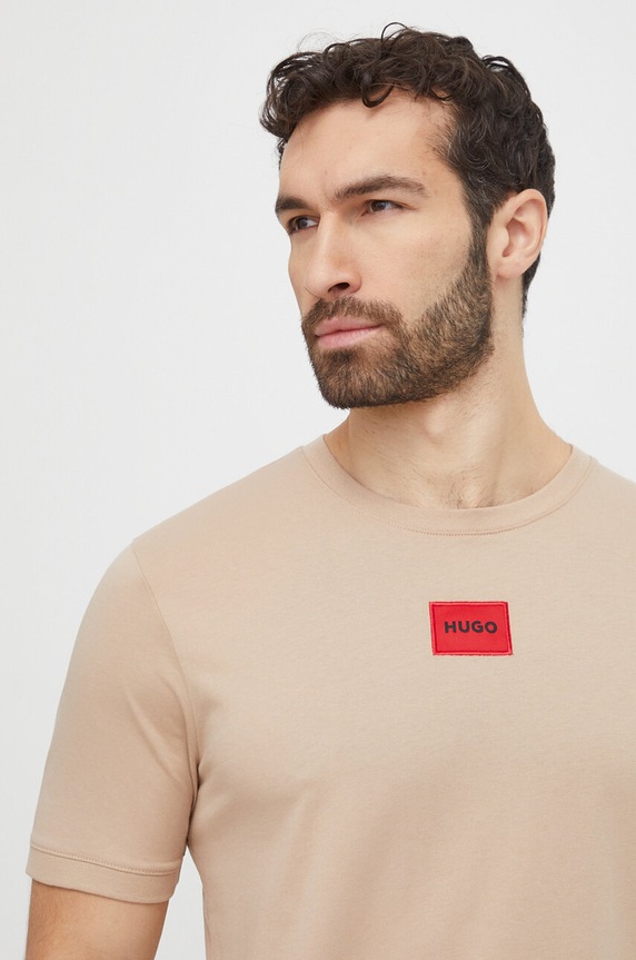 HUGO βασικό t-shirt ανδρικό βαμβακερό Diragolino212 βαμβάκι μπεζ 50447978