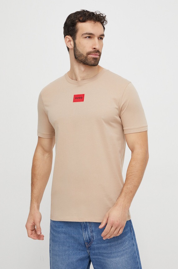 Ρούχα HUGO βασικό t-shirt ανδρικό βαμβακερό Diragolino212 50447978 μπεζ