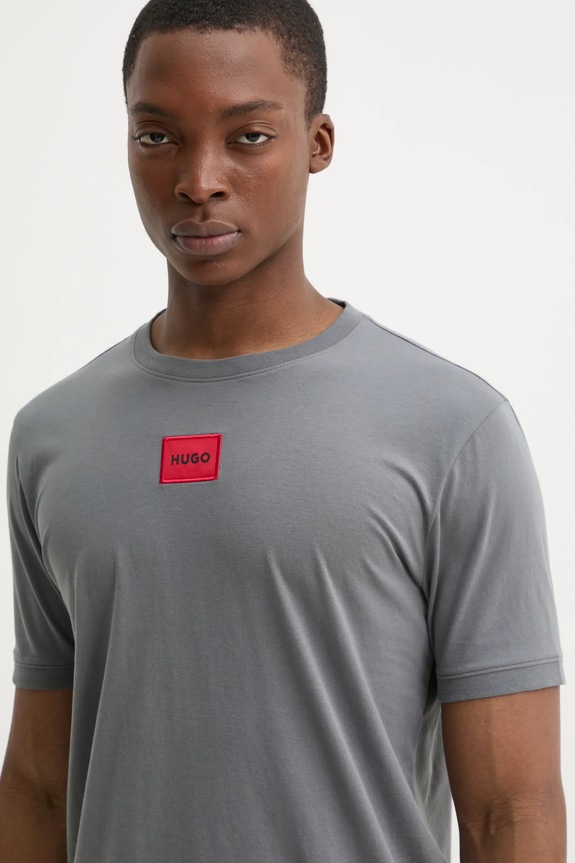 HUGO T-shirt basic męski bawełniany Diragolino212 szary 50447978