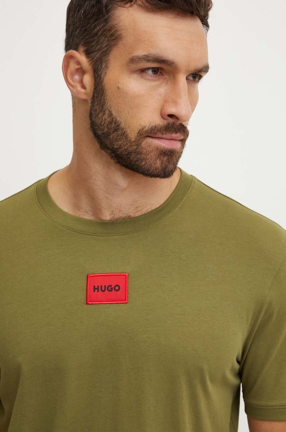 Odzież HUGO T-shirt basic męski bawełniany Diragolino212 50447978 zielony