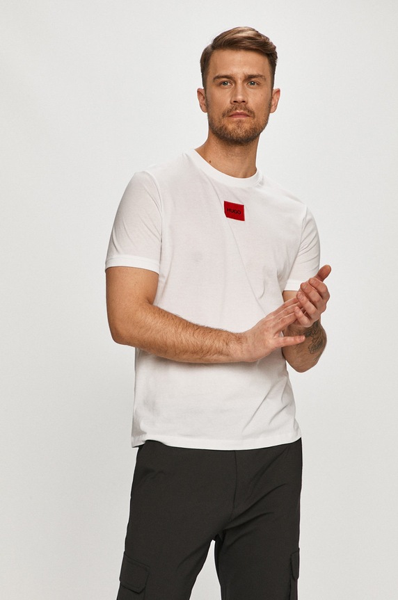 HUGO t-shirt βασικό ανδρικό βαμβακερό Diragolino212 50447978 λευκό AA00