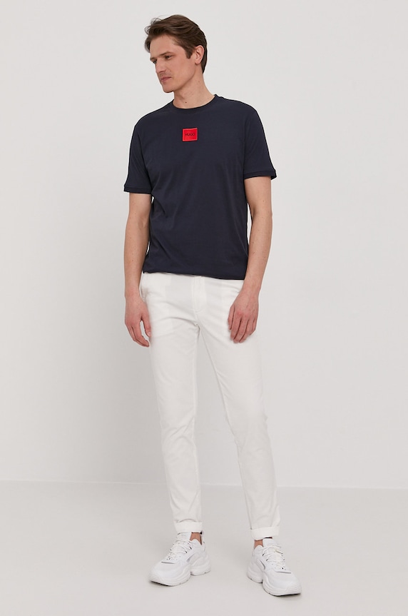 HUGO T-shirt basic męski bawełniany Diragolino212 50447978 granatowy AA00