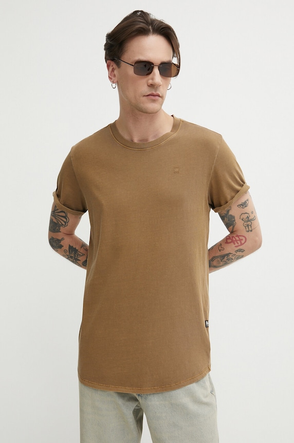 G-Star t-shirt męski bawełniany Lash bawełna brązowy D16396.2653