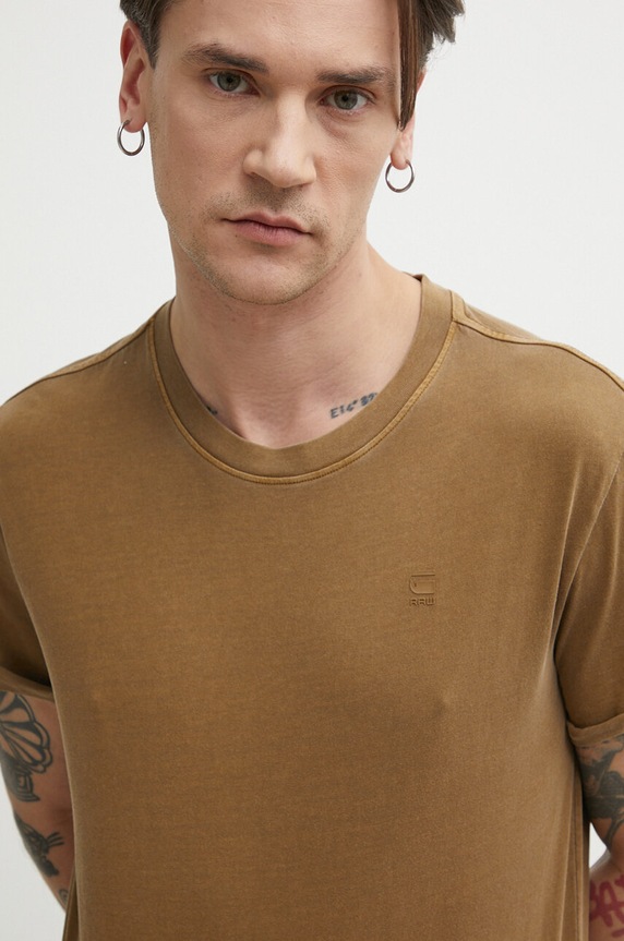G-Star t-shirt męski bawełniany Lash brązowy D16396.2653
