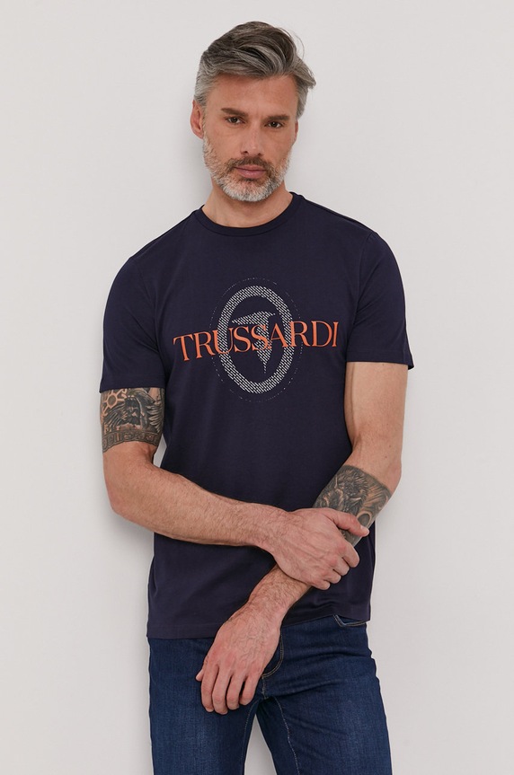 Trussardi Jeans T-shirt nadruk granatowy 52T00507.1T003076