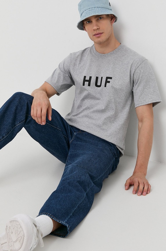 Bavlněné tričko HUF kulatý šedá ts00508