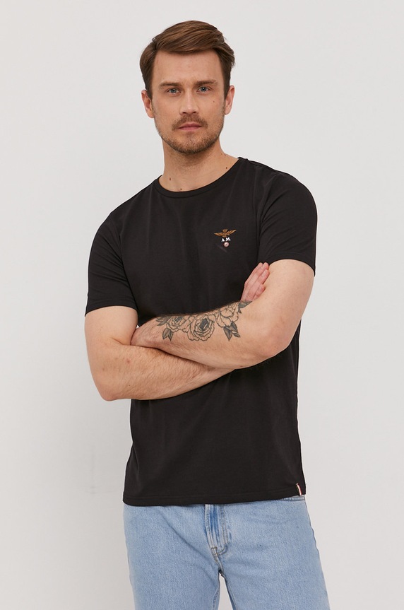 Aeronautica Militare T-shirt lounge z elastanem czarny AM1UTI001