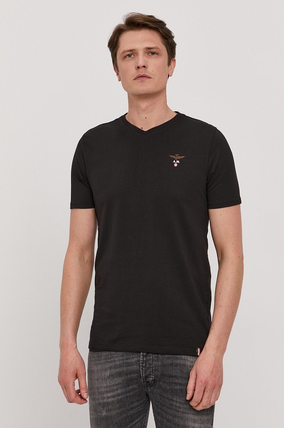 Aeronautica Militare T-shirt z elastanem czarny AM1UTI002