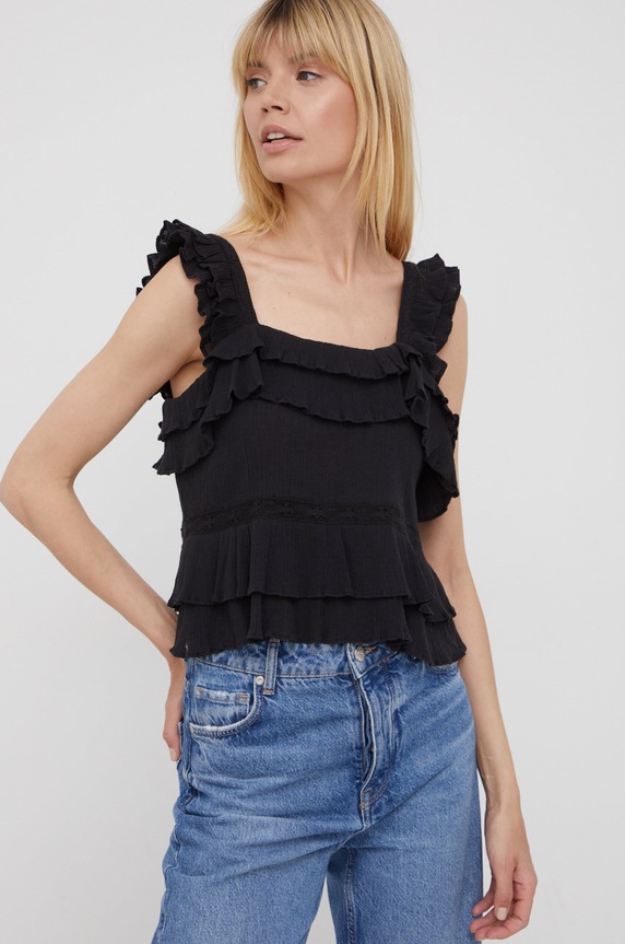 Βαμβακερή μπλούζα Pepe Jeans Nora κανονικό μαύρο PL304248.999