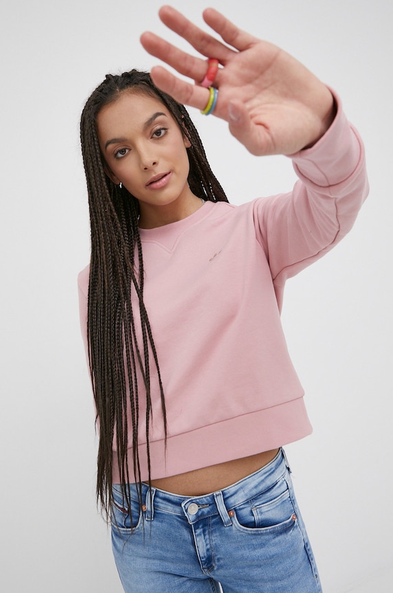 Bavlněná mikina adidas Originals Trefoil Moments HE6923 bez kapuce růžová HE6923