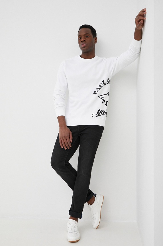 Bavlněná mikina Paul&Shark 22411859 bílá SS22