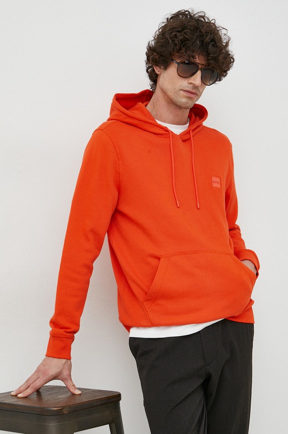 Bavlněná mikina BOSS CASUAL s kapucí oranžová 50468445