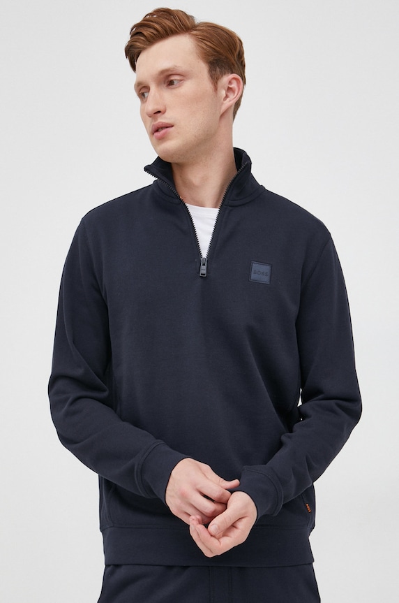 BOSS hanorac de bumbac BOSS CASUAL uni bleumarin 50468926