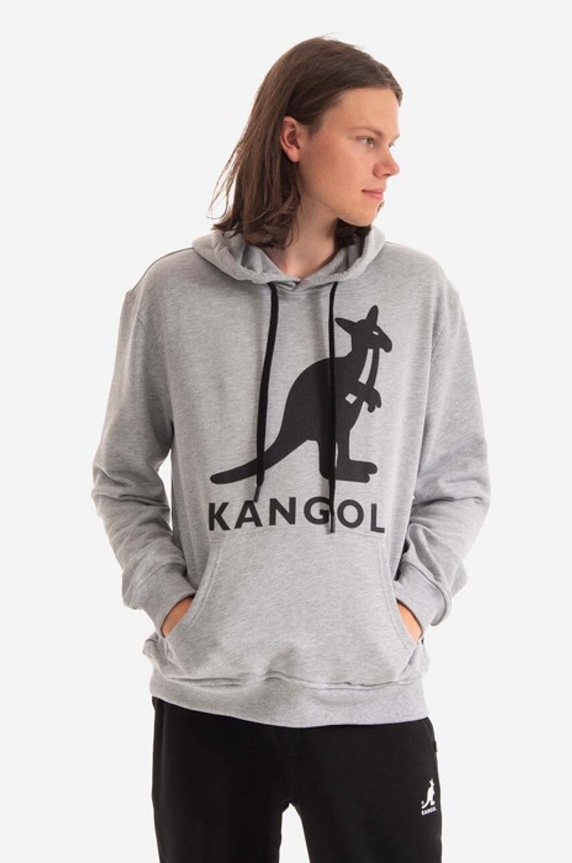 Bavlněná mikina Kangol s kapucí šedá KLEU001