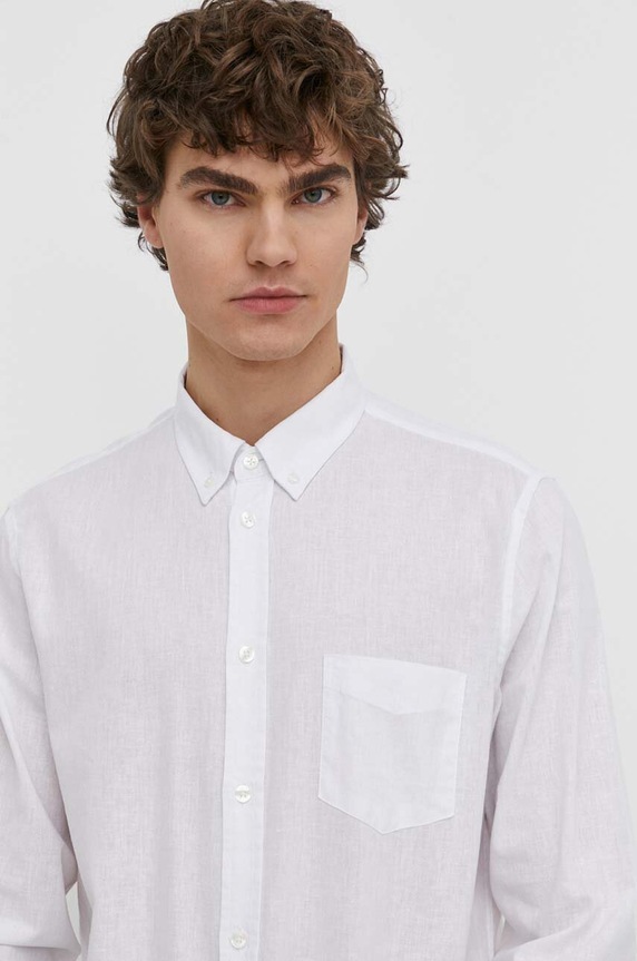 Lanena košulja Samsoe Samsoe bijela M20200043