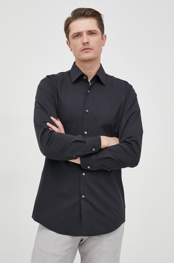 BOSS koszula męska bawełniana z elastanem H-HANK-kent-C1-214 czarny 50469345