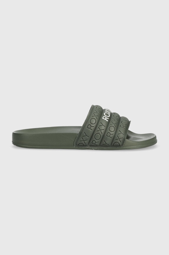 Pantofle Roxy Slippy bez podpatku zelená ARJL100999
