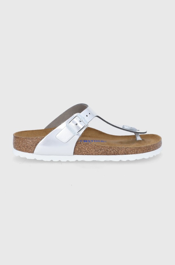 Birkenstock leather flip flops Gizeh grain leather silver 1003675
