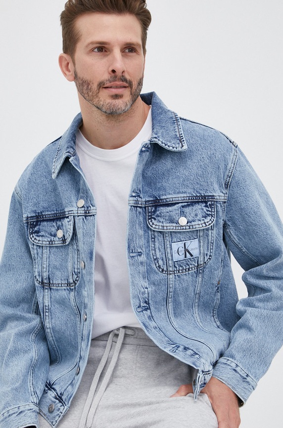 Calvin Klein Jeans kurtka jeansowa J30J319793.PPYY bez kaptura niebieski J30J319793.PPYY