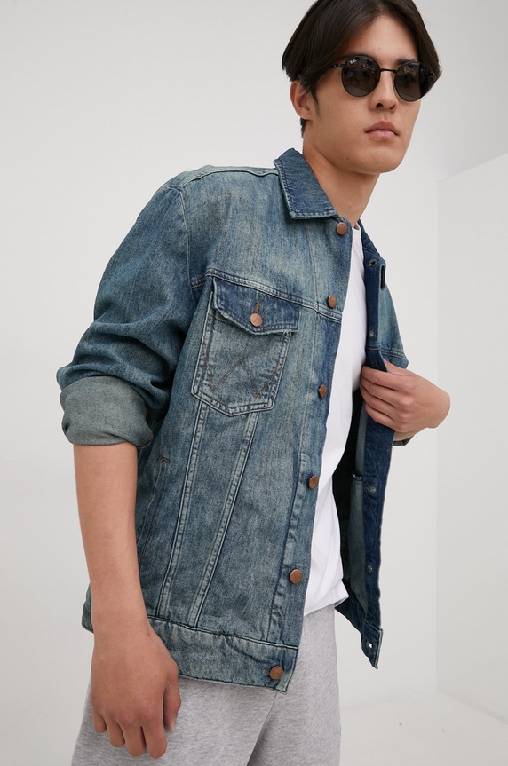 Wrangler kurtka jeansowa bez kaptura granatowy W459Y131C