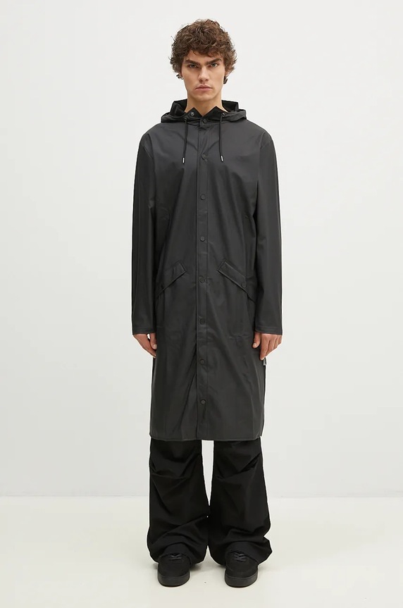 Куртка Rains 18360 Longer Jacket з капюшоном чорний 18360.01