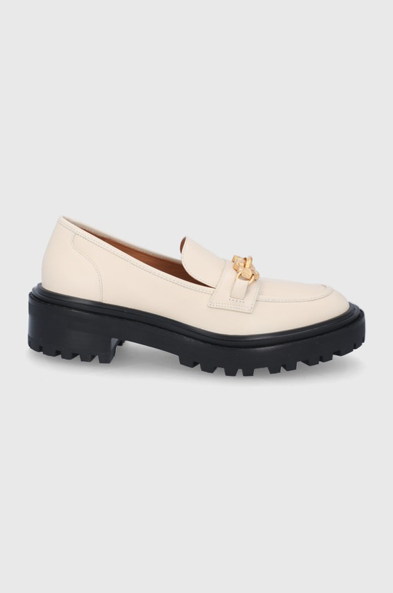 Tory Burch Mokasyny skórzane Jessa Lug Sole platforma beżowy 87254.191