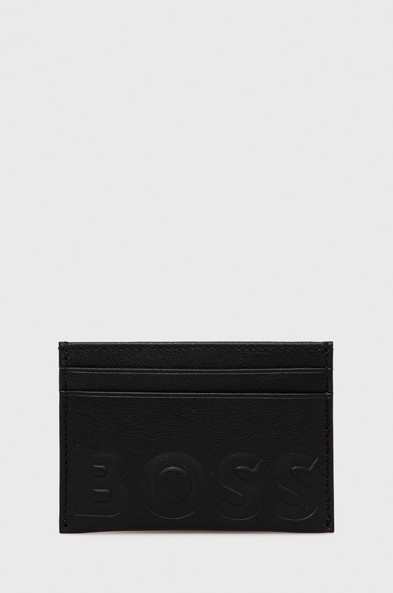 Usnjen etui za kartice BOSS Zrnato usnje črna 50470809