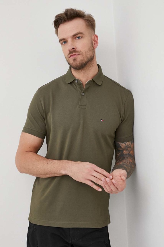 Polo Tommy Hilfiger Z elastanom zelena MW0MW17770.PPYY