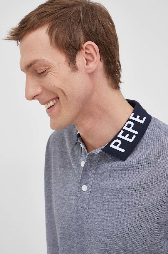 Βαμβακερό μπλουζάκι πόλο Pepe Jeans Fabrice D εμπριμέ σκούρο μπλε PM541827.596