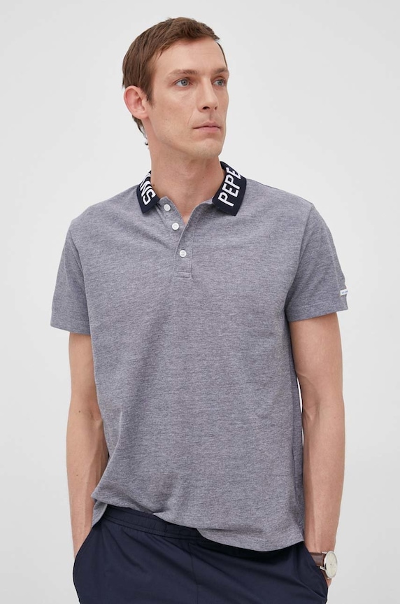 Βαμβακερό μπλουζάκι πόλο Pepe Jeans Fabrice D σκούρο μπλε PM541827.596