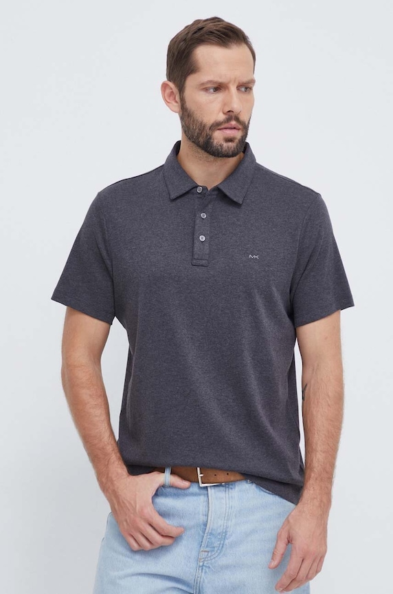 Michael Kors polo tričko pánske bavlnené jednofarebný sivá CS15073C93
