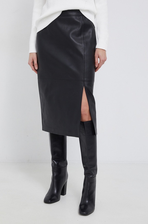 Kožená sukně Calvin Klein midi černá K20K203449.PPYY
