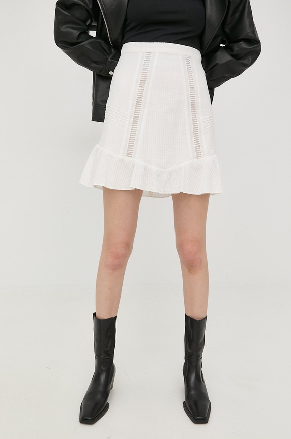 Βαμβακερή φούστα The Kooples FJUP24078K λευκό SS22