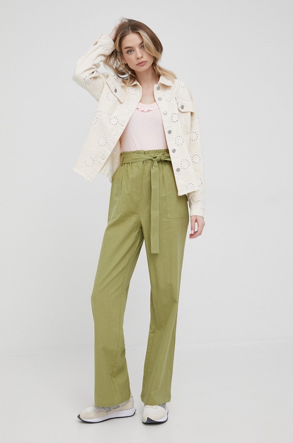 Nohavice s prímesou ľanu Pepe Jeans Lourdes PL211531.618 zelená SS22