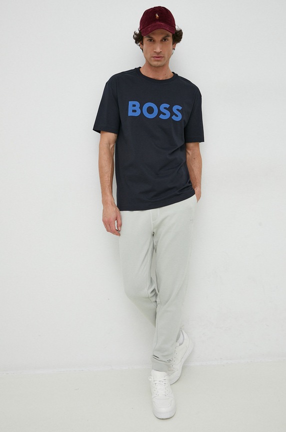 Bavlněné tepláky BOSS casual 50468448 šedá AA00