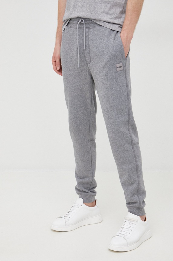 Bavlněné tepláky BOSS Casual pletenina šedá 50468448
