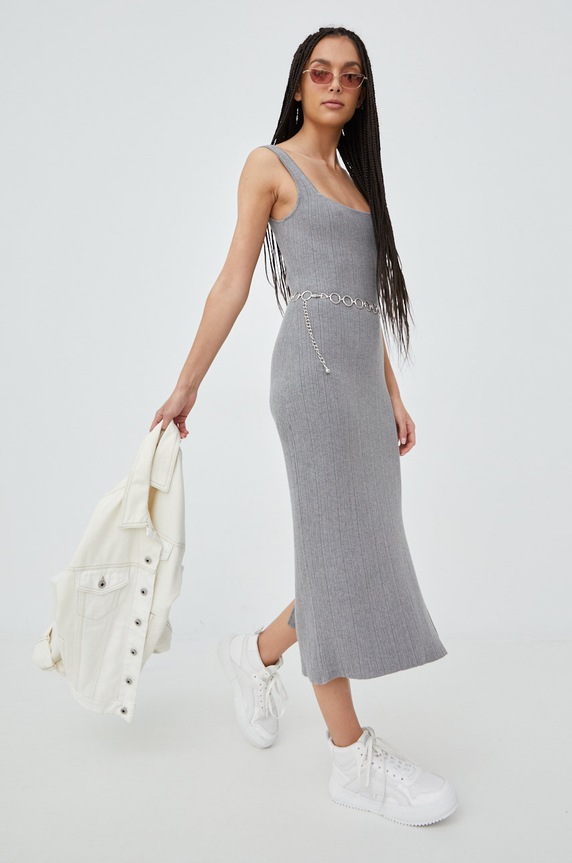 Haljina s dodatkom lana Superdry W8010986A.07Q siva SS22
