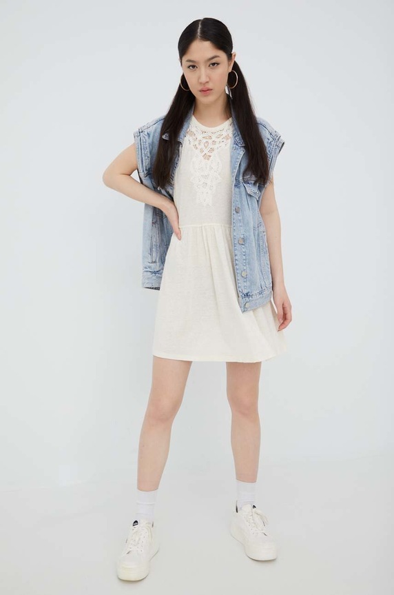 Superdry sukienka z domieszką lnu W8011061A.18C beżowy SS22