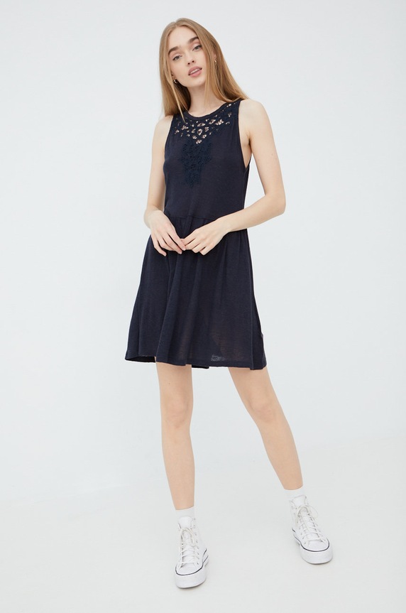 Superdry sukienka z domieszką lnu W8011061A.98T granatowy SS22