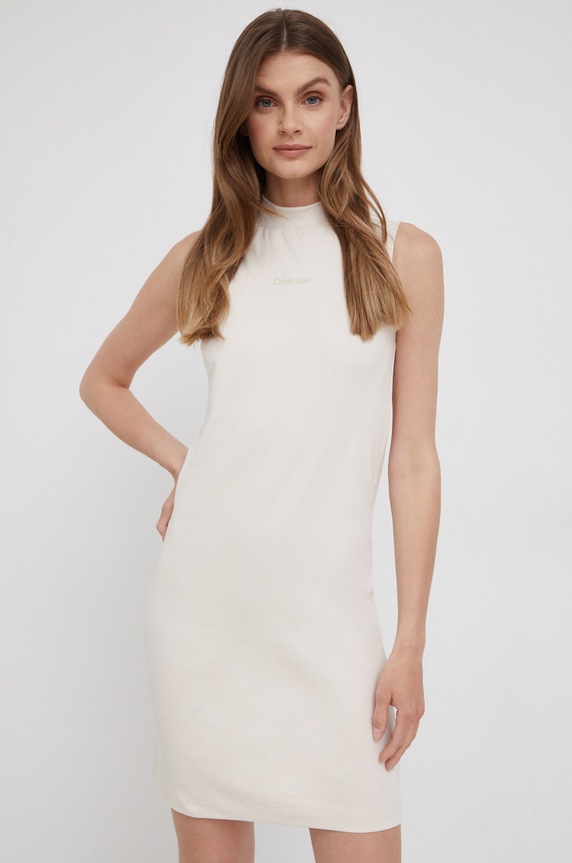 Pamučna haljina Calvin Klein pletivo bež K20K203843.PPYY