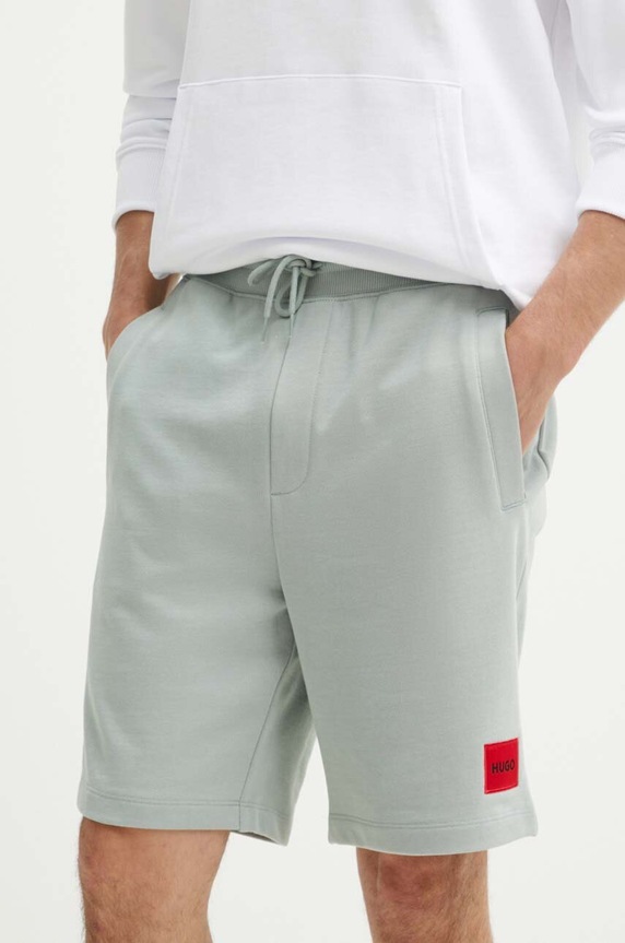 HUGO szorty dresowe męskie bawełniane Diz222 dzianina zielony 50466196