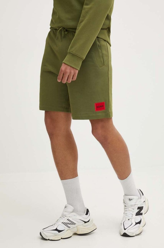 HUGO szorty dresowe męskie bawełniane Diz222 dzianina zielony 50466196