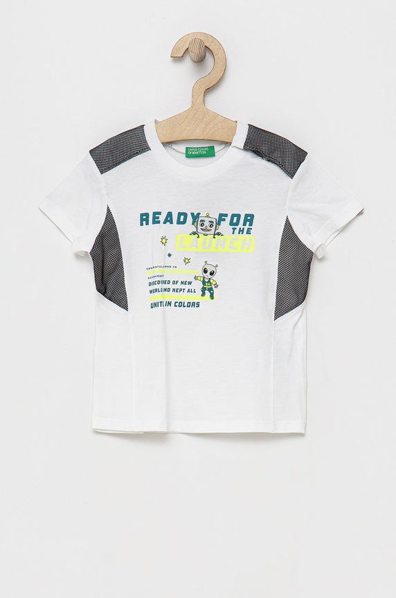 Dětské bavlněné tričko United Colors of Benetton kulatý bílá 3096G100Q.P