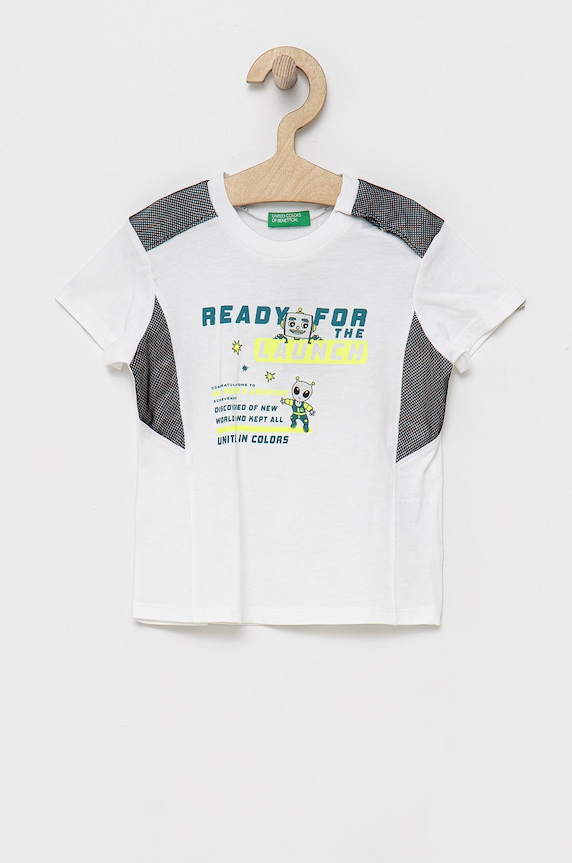 Dětské bavlněné tričko United Colors of Benetton kulatý bílá 3096G100Q.P
