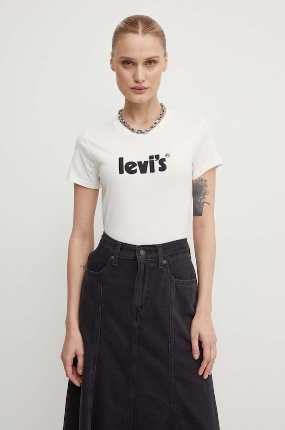 Bavlněné tričko Levi's kulatý bílá 17369.1755