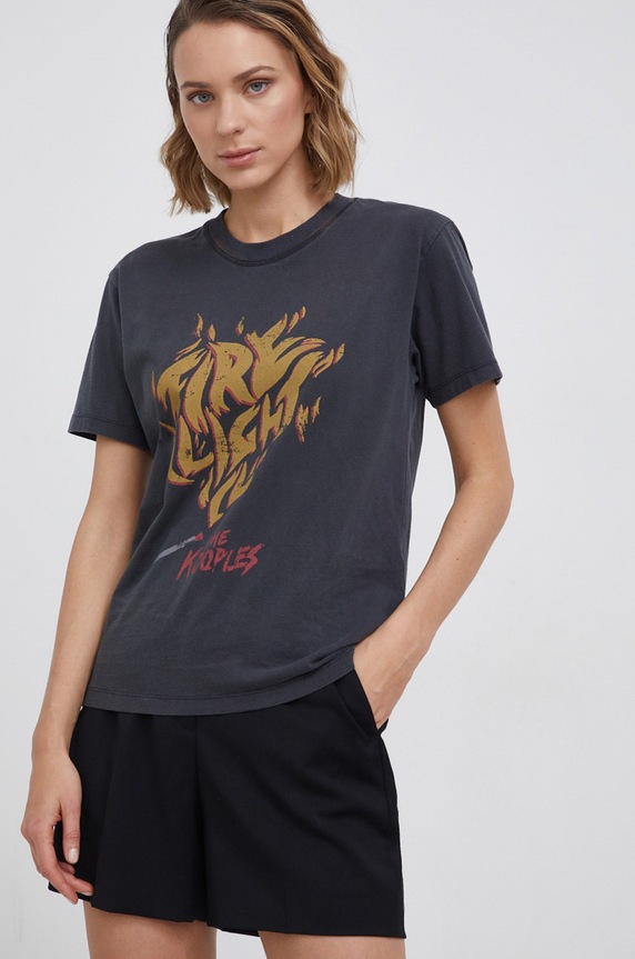 The Kooples - Tricou din bumbac print gri FTSC24012K