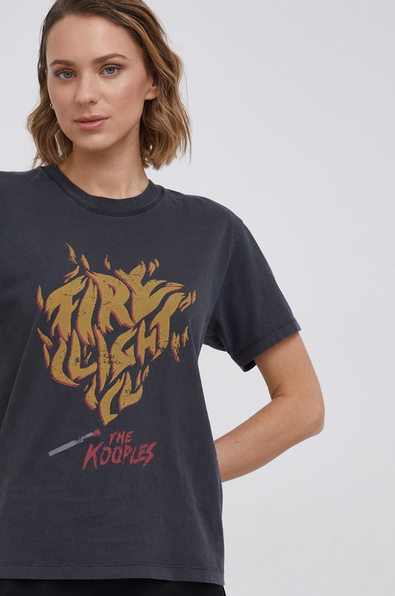 The Kooples - Tricou din bumbac gri FTSC24012K