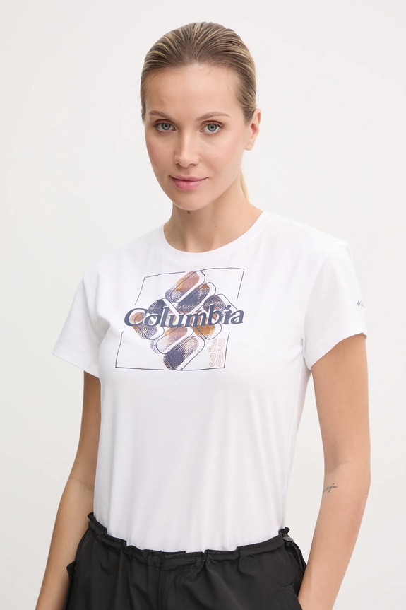 Columbia t-shirt sportowy Sun Trek SS Graphic z elastanem biały 1931753.