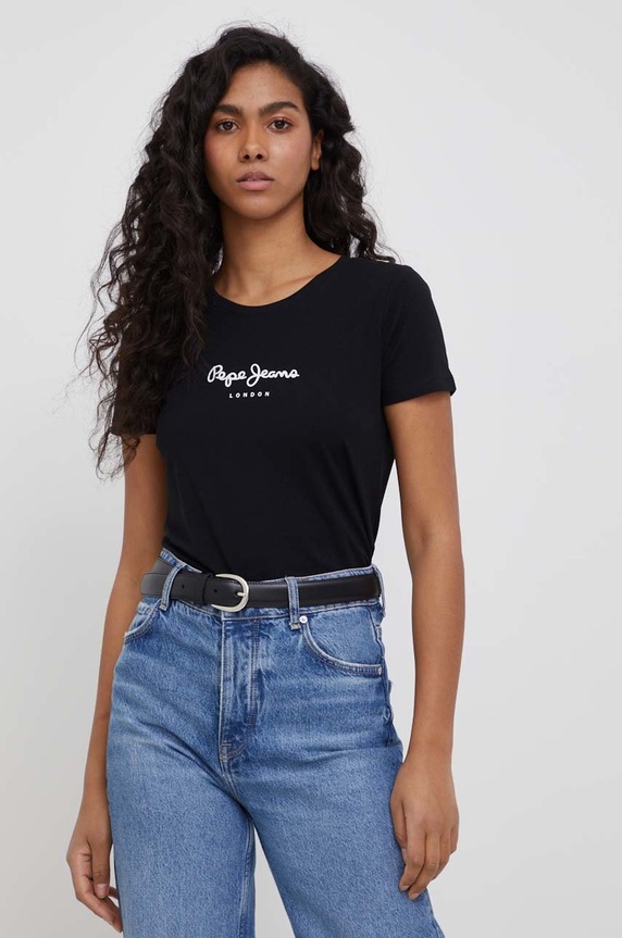 Majica kratkih rukava Pepe Jeans New Virginia Ss N s elastinom crna PL505202.999