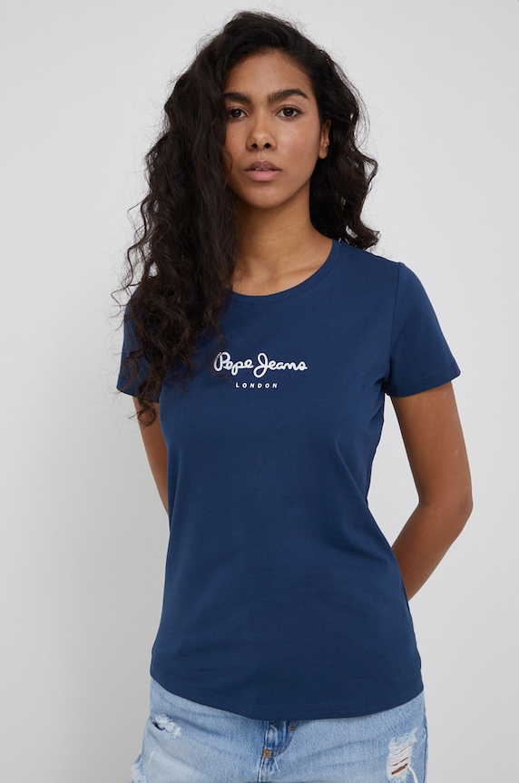 Tričko Pepe Jeans New Virginia Ss N potlač tmavomodrá PL505202.595